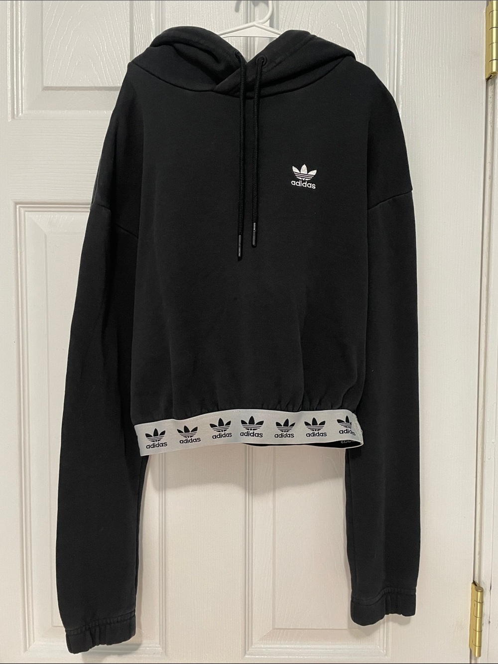 Adidas Black Cropped Hoodie with White Logo Trim